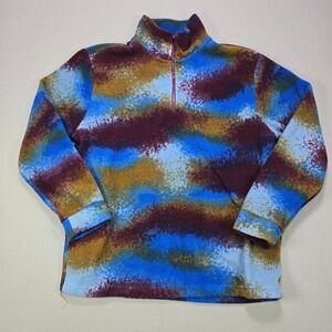 Silver Jeans Co. Fleece Quarter Zip Pullover Abstract Print Blue Burgundy Size M